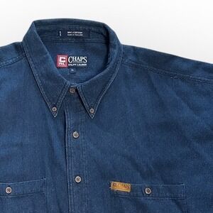 Vintage Chaps Ralph Lauren Denim Button Down Shirt Mens XL Long Sleeve